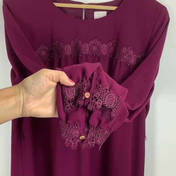 A New Day Women's Merlot Chiffon Lace Long Sleeve Shift Dress Size XS - Picture 3 of 7
